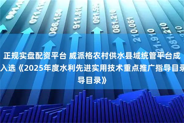 正规实盘配资平台 威派格农村供水县域统管平台成功入选《2025年度水利先进实用技术重点推广指导目录》