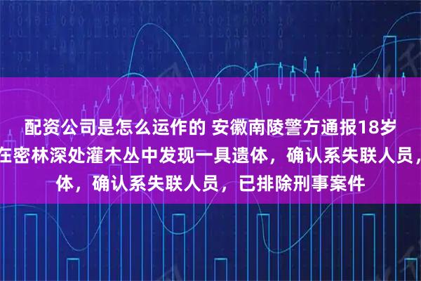 配资公司是怎么运作的 安徽南陵警方通报18岁男生失联11天：在密林深处灌木丛中发现一具遗体，确认系失联人员，已排除刑事案件